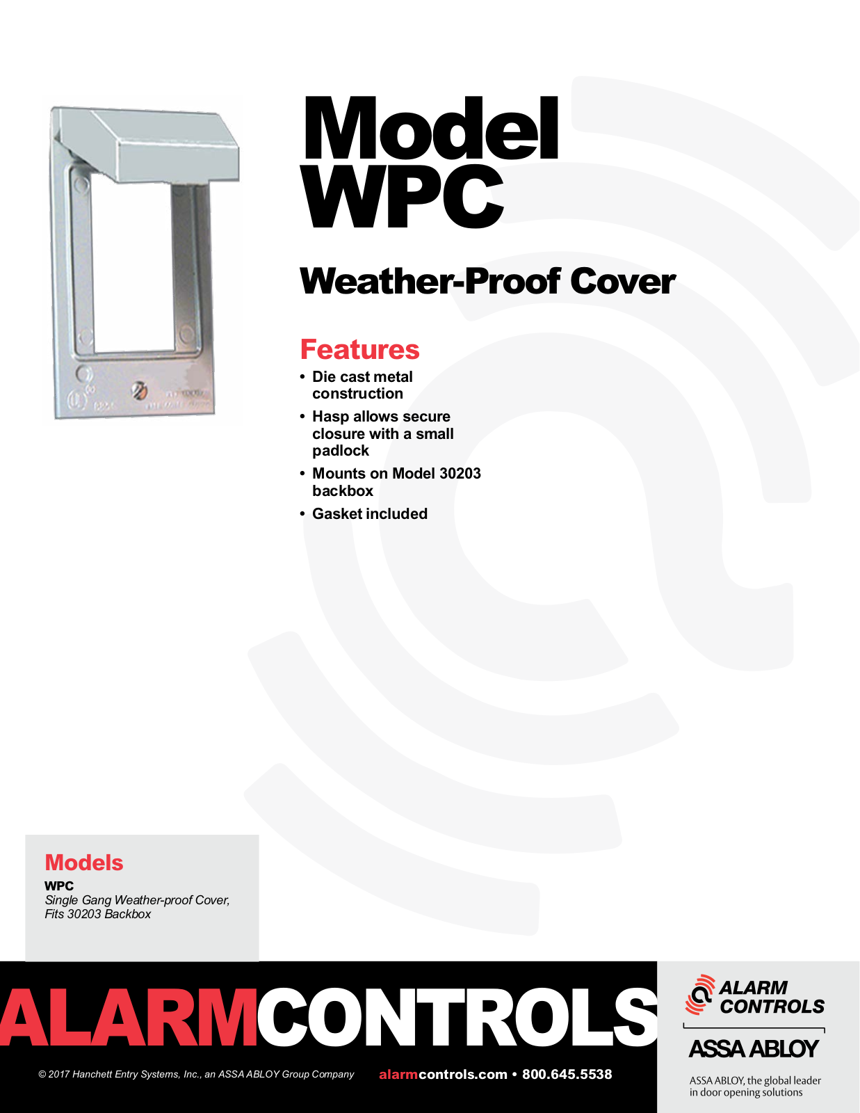 Alarm Controls AC-WPC Specsheet