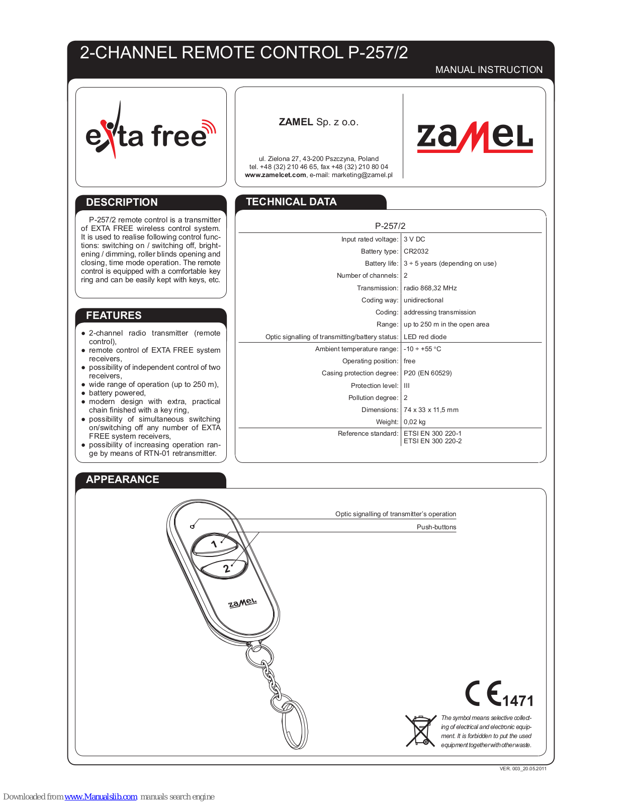 Zamel P-257/2 Manual Instruction