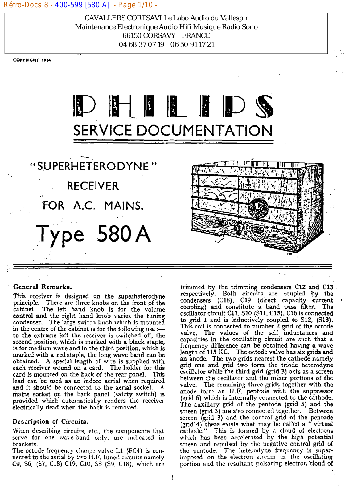 Philips 580 a Datasheet - ManualMachine.com