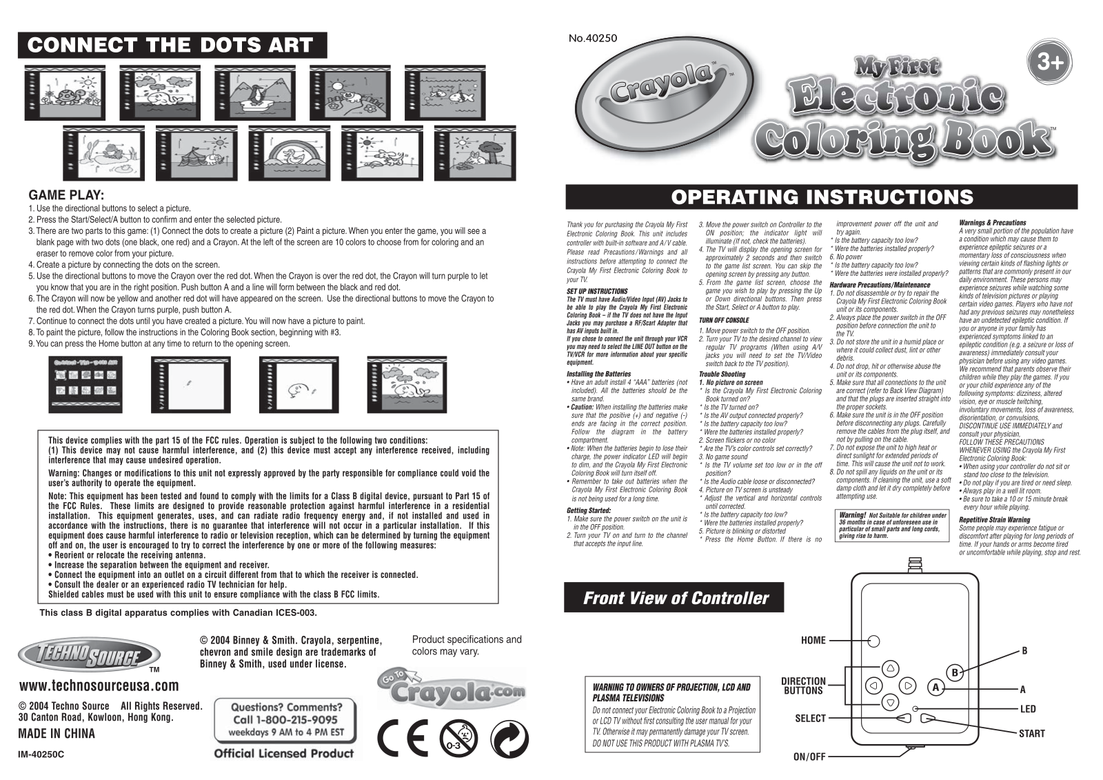 Techno Source Crayola 40250, Crayola 40250C, Crayola My First Electronic Coloring Book User Manual