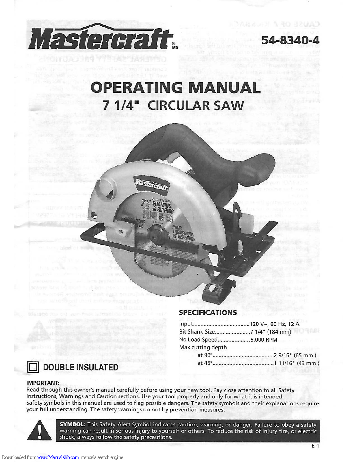 MasterCraft 54-8340-4 Operating Manual