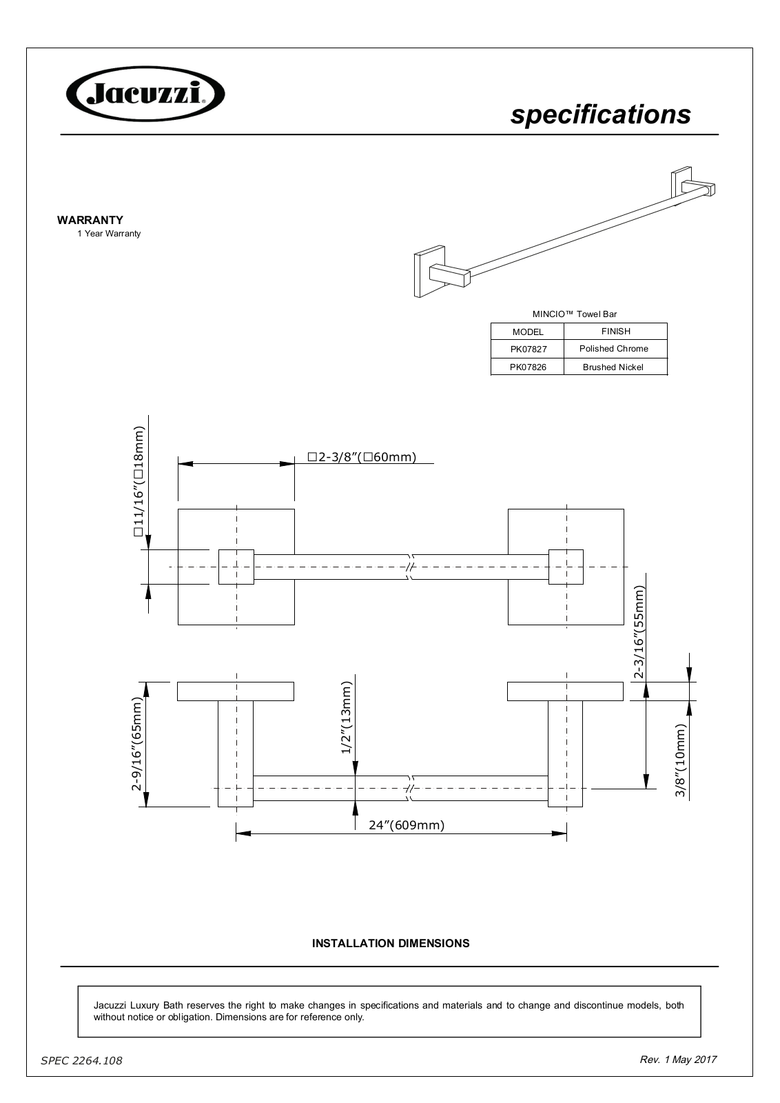 JACUZZI JS6782 Specifications