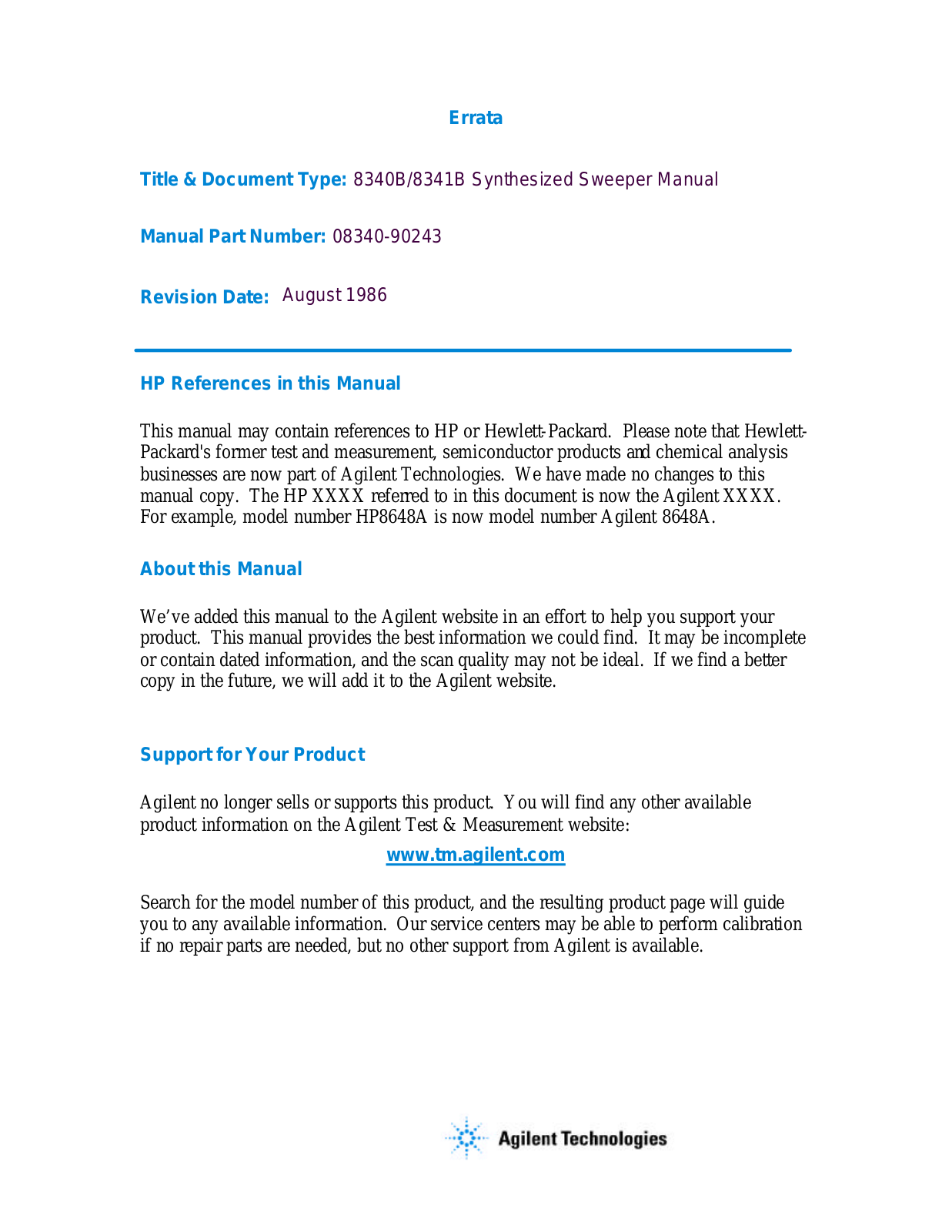 Keysight (Agilent) 8340B Service Manual