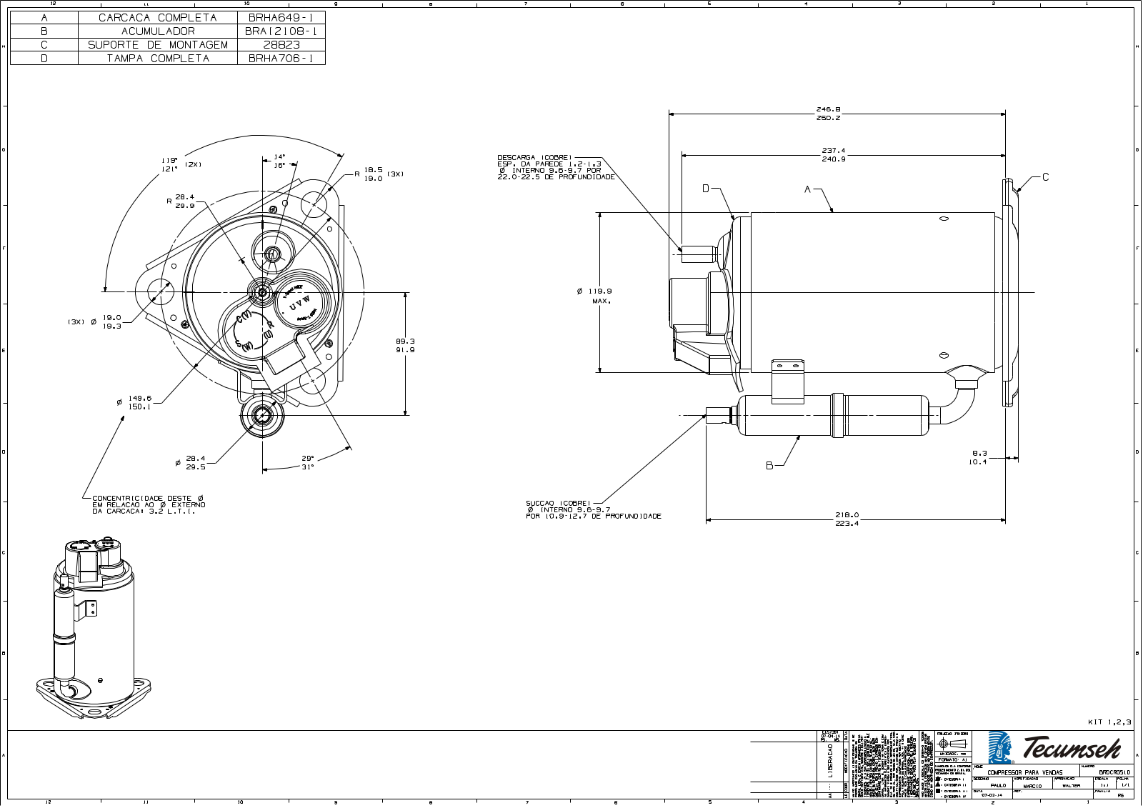 Tecumseh RGA5453BXD, RGA5453BXV Drawing Data