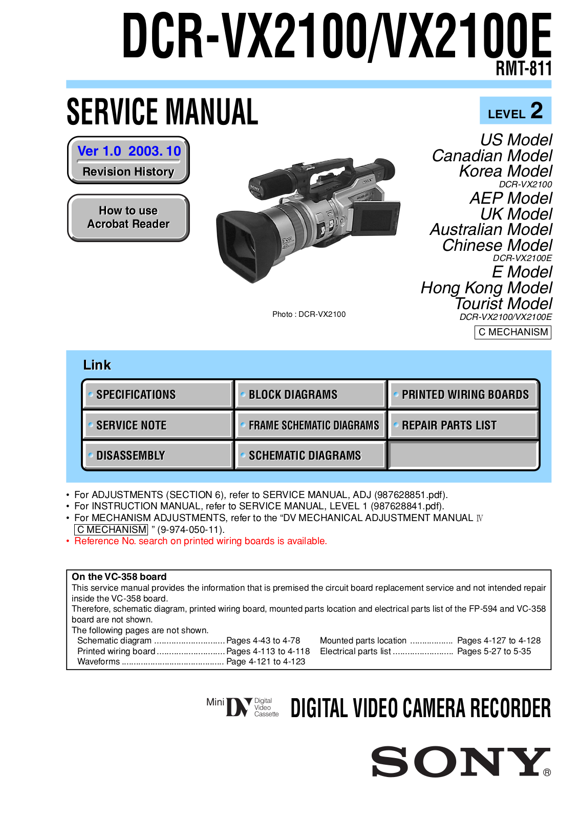 SONY DCR-VX2100 Service Manual