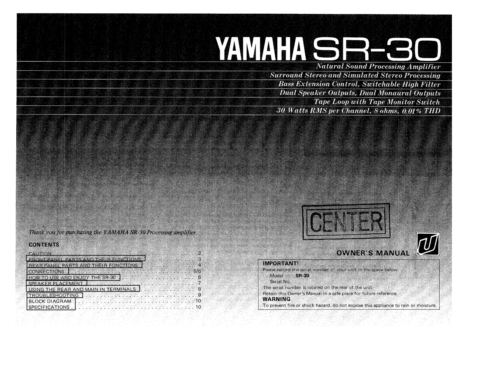 Yamaha SR-30 Owners manual