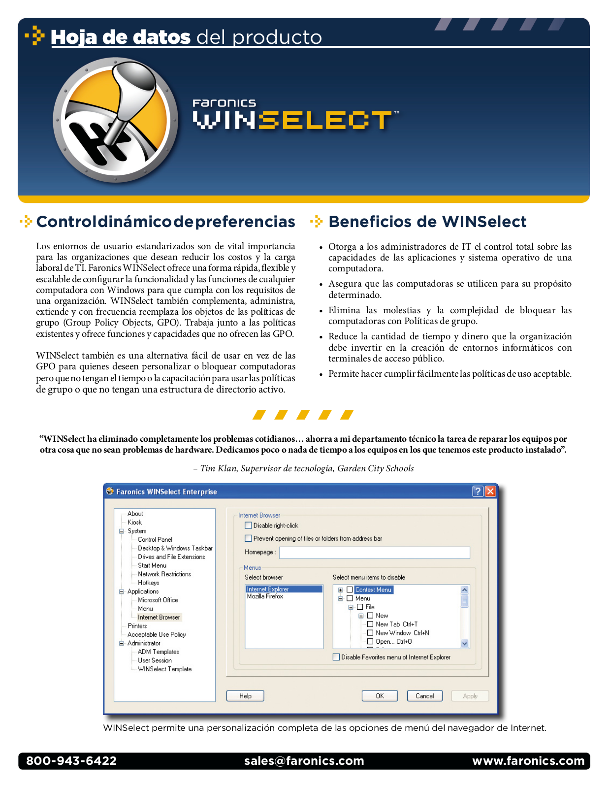 Faronics WIN SELECT DATASHEET