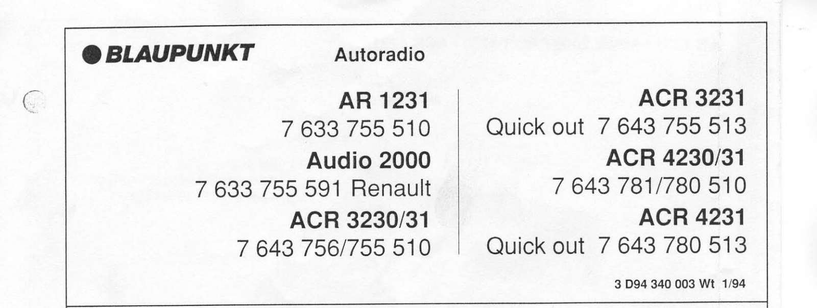 BLAUPUNKT ACR-3231, ACR-4231, ACR-4230, ACR-3230, AR-1231 Service Manual