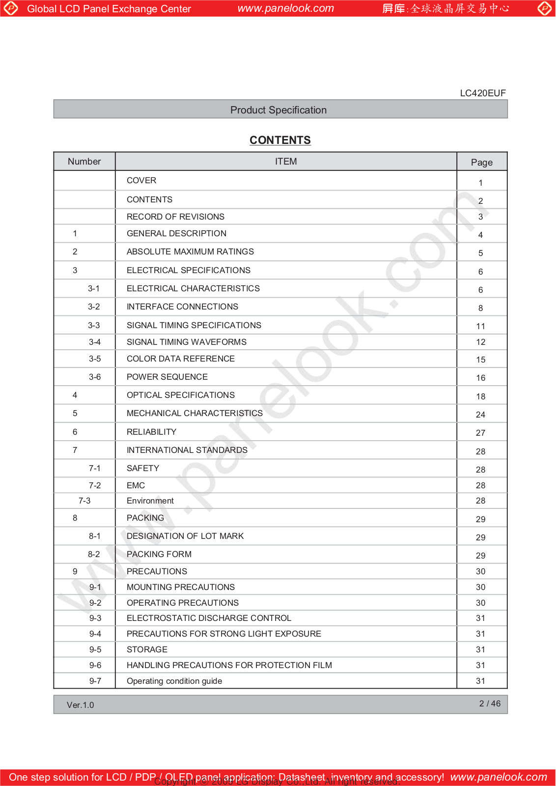 LG Display LC420EUF-SDPX Specification