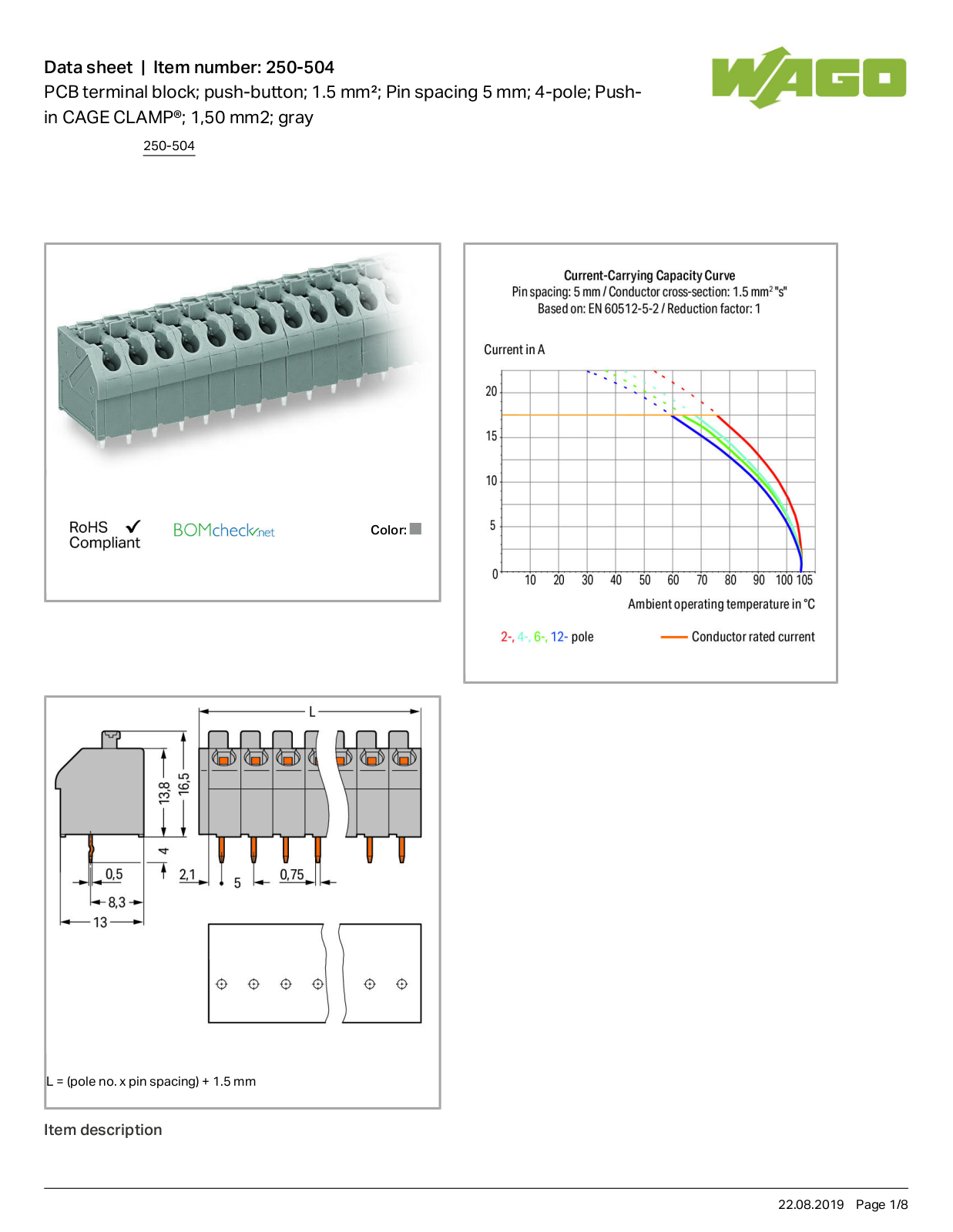 Wago 250-504 Data Sheet