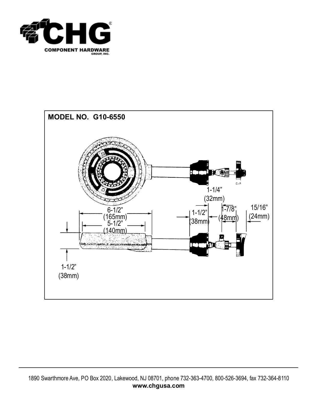 Component Hardware G10-6550 User Manual