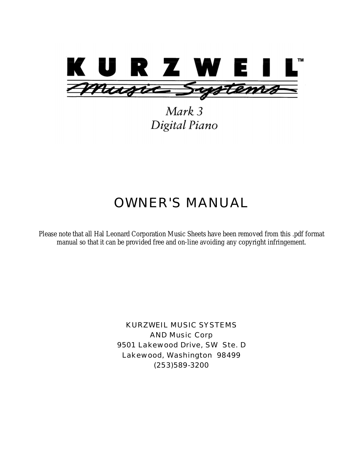 Kurzweil MARK 3 User Manual