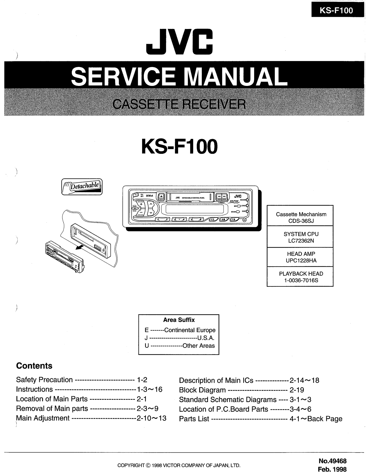 JVC KS-F100E, KS-F100J, KS-F100U Service Manual