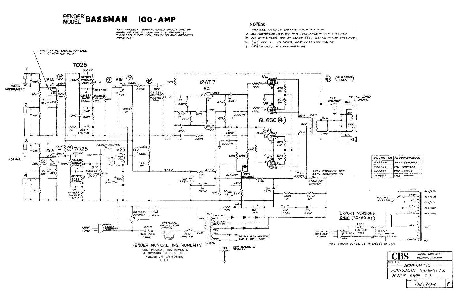 Fender Bassman-100 Schematic