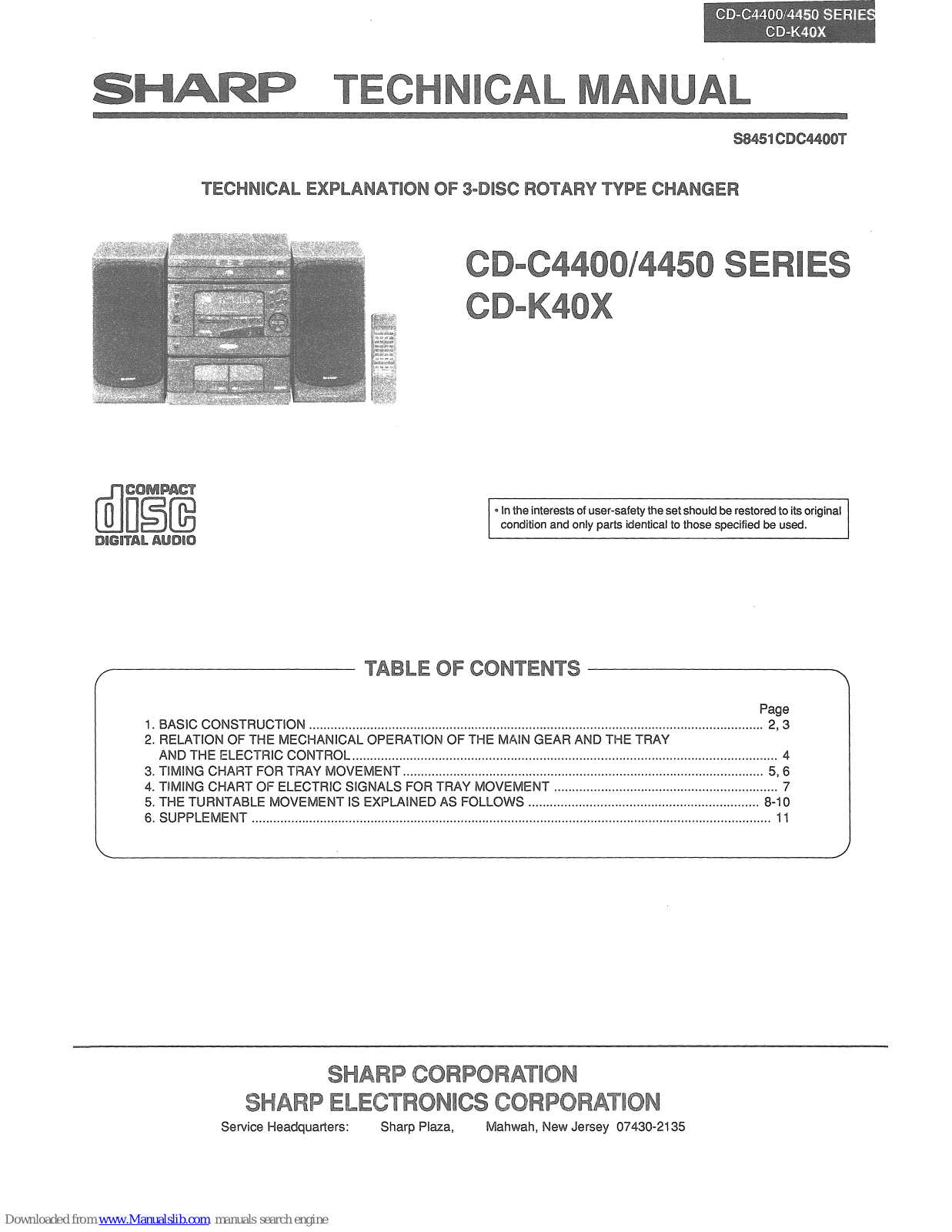 Sharp CD-C4400 Series, CD-C4450 Series, CD-K40X Technical Manual - ManualMachine.com