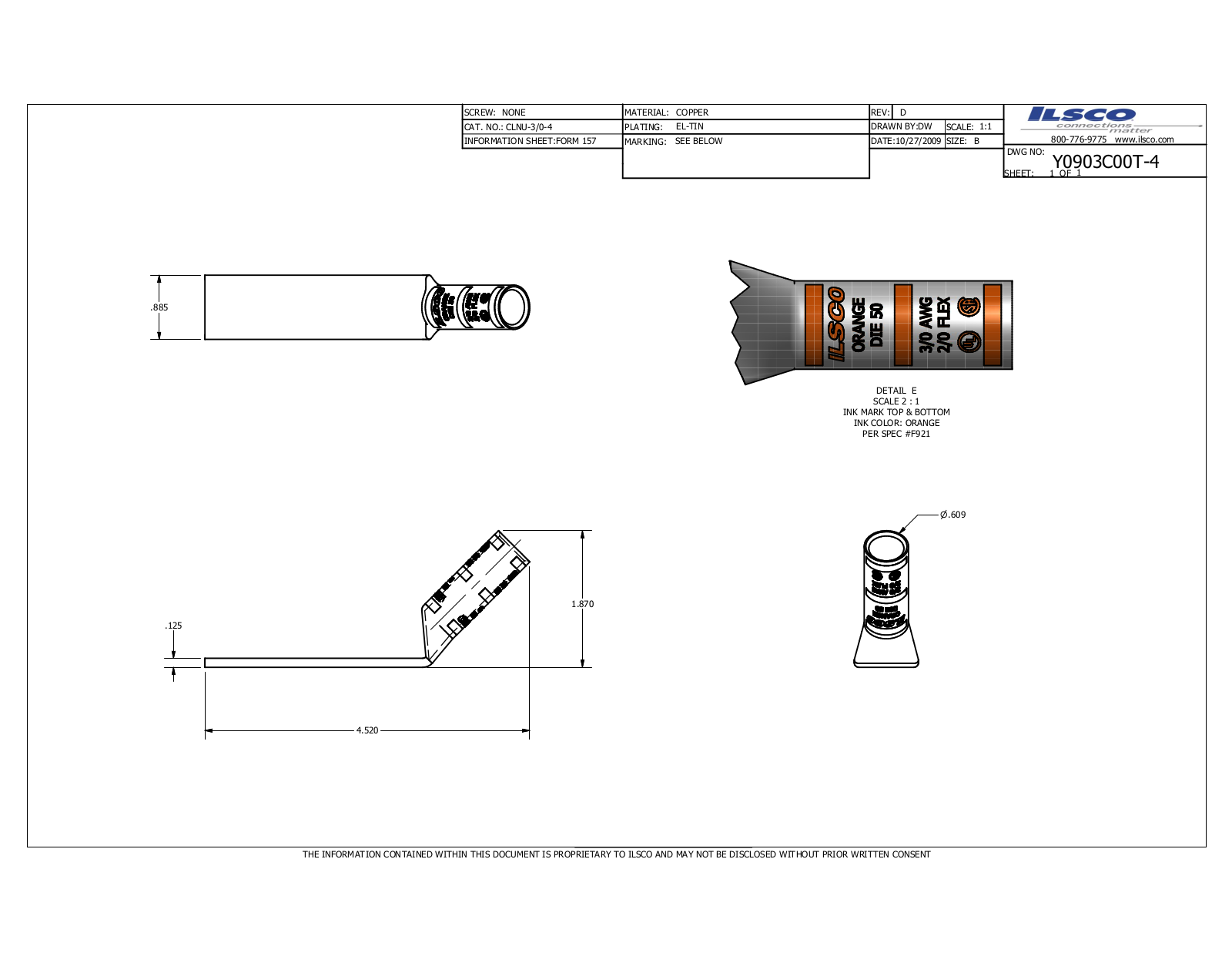 Ilsco CLNU-3/0-4 Data sheet