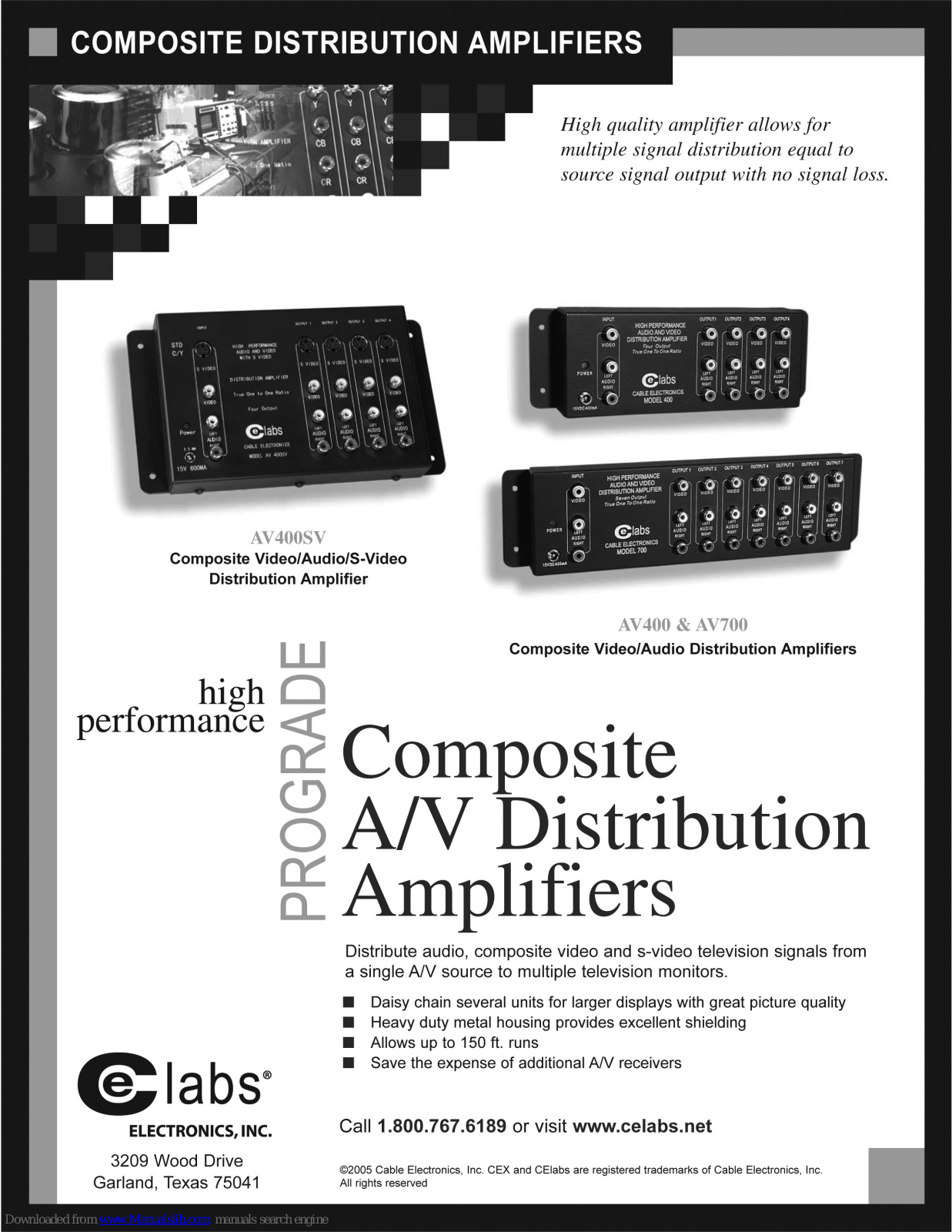 CE Labs AV400, AV400SV, AV700 Specifications