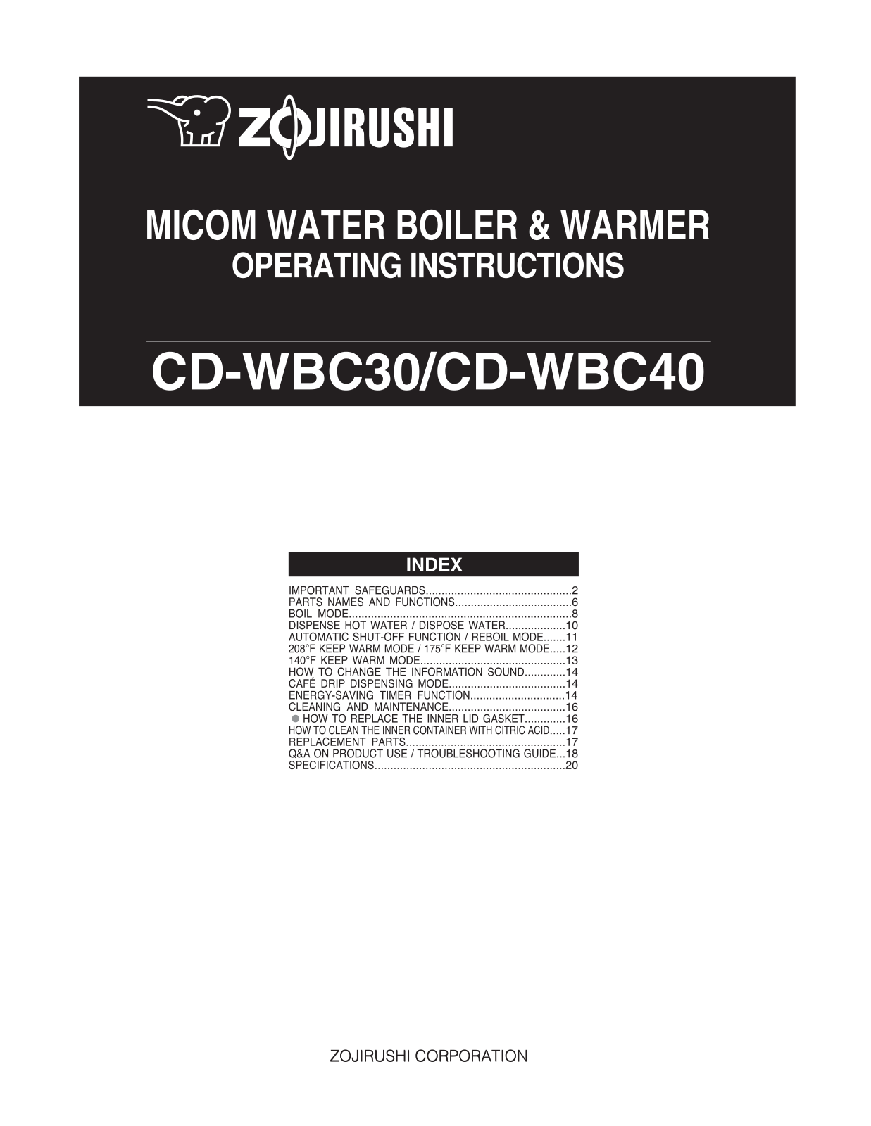 Zojirushi CD-WBC40, CD-WBC30 User Manual