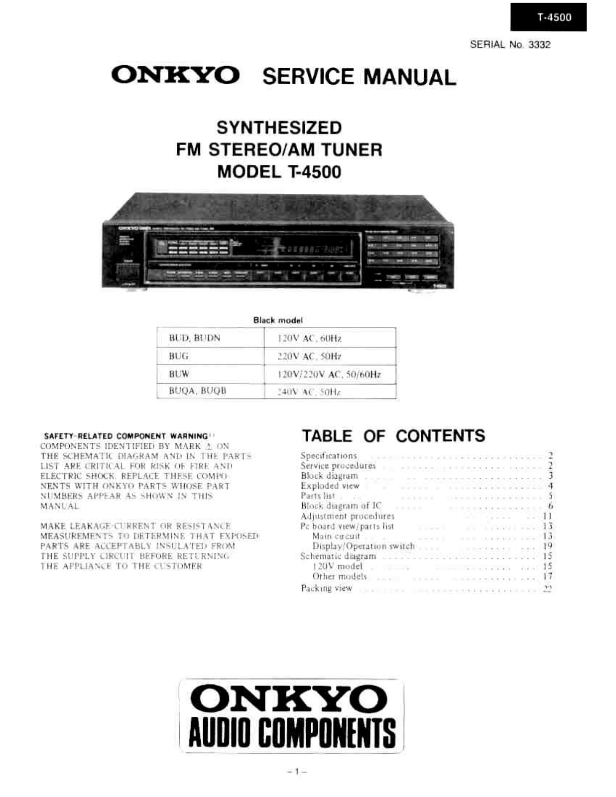 Onkyo T-4500 Service manual