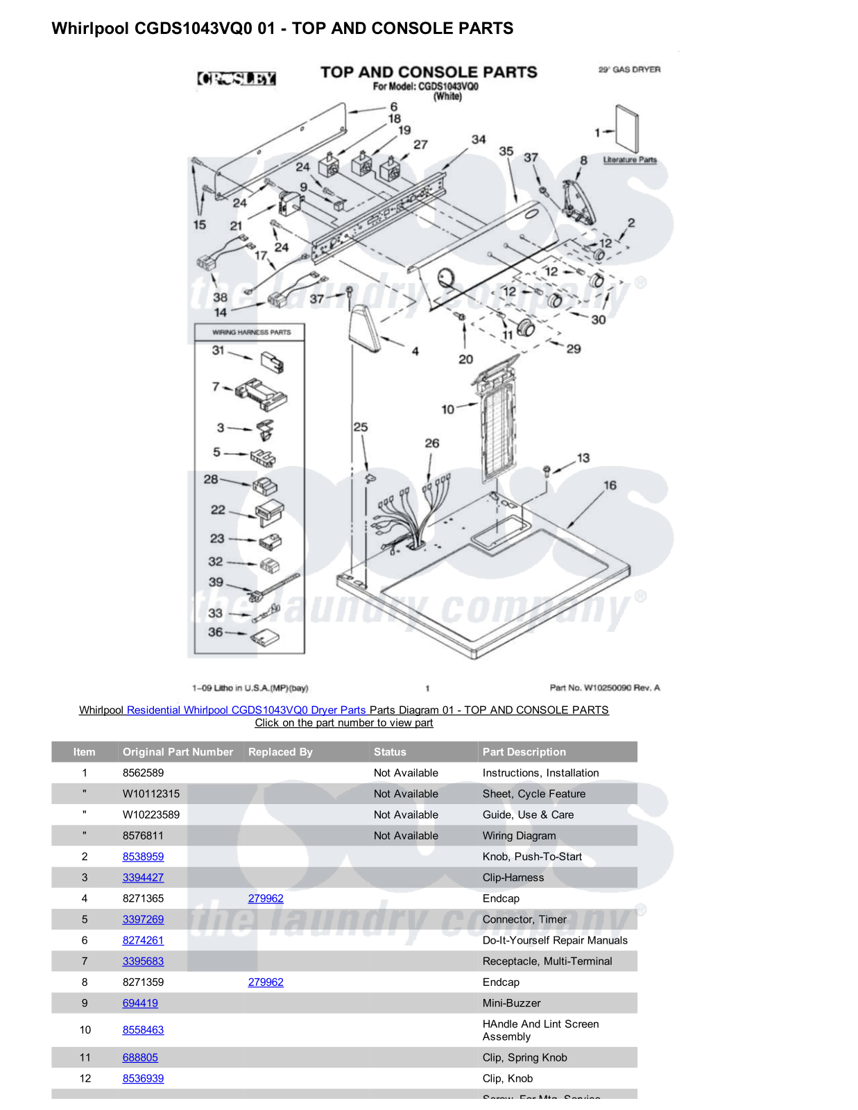 Whirlpool CGDS1043VQ0 Parts Diagram