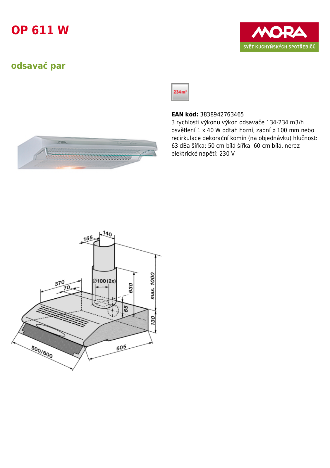 Mora OP 611 W User Manual