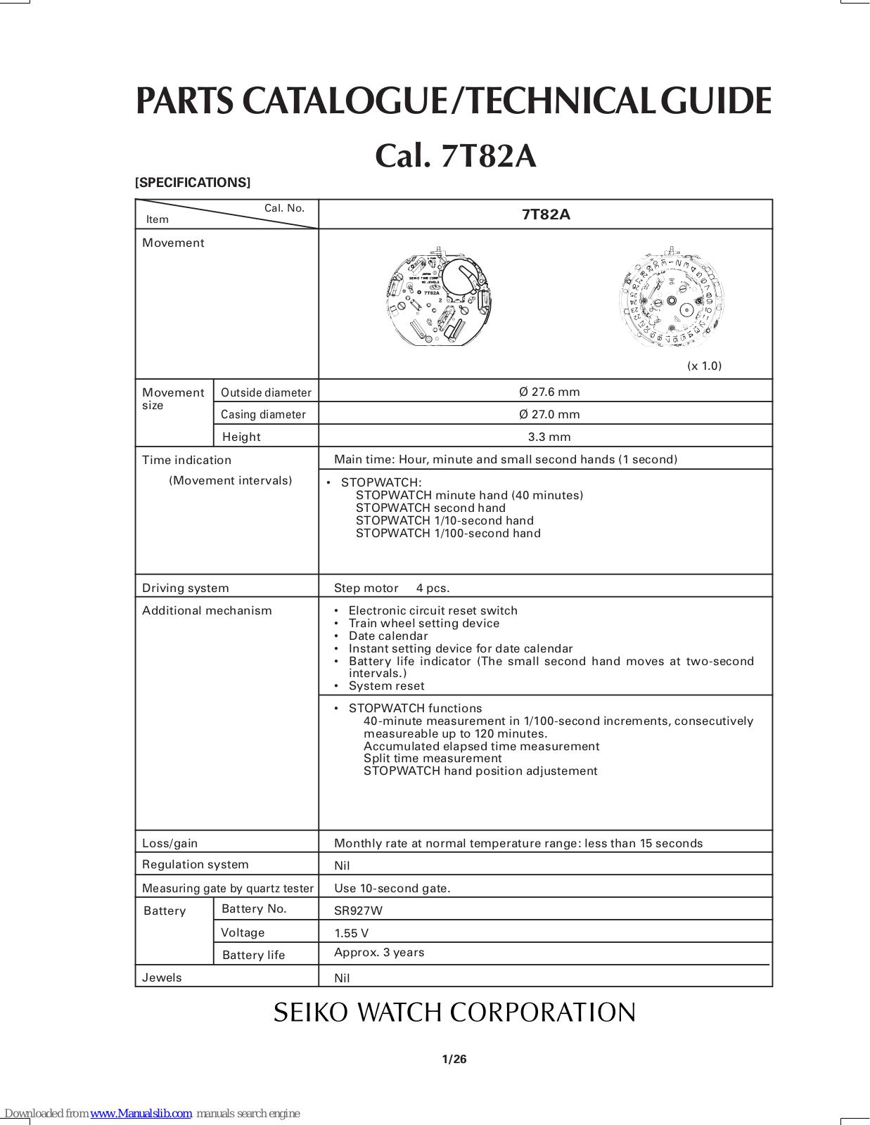 Seiko 7T82A Technical Manual