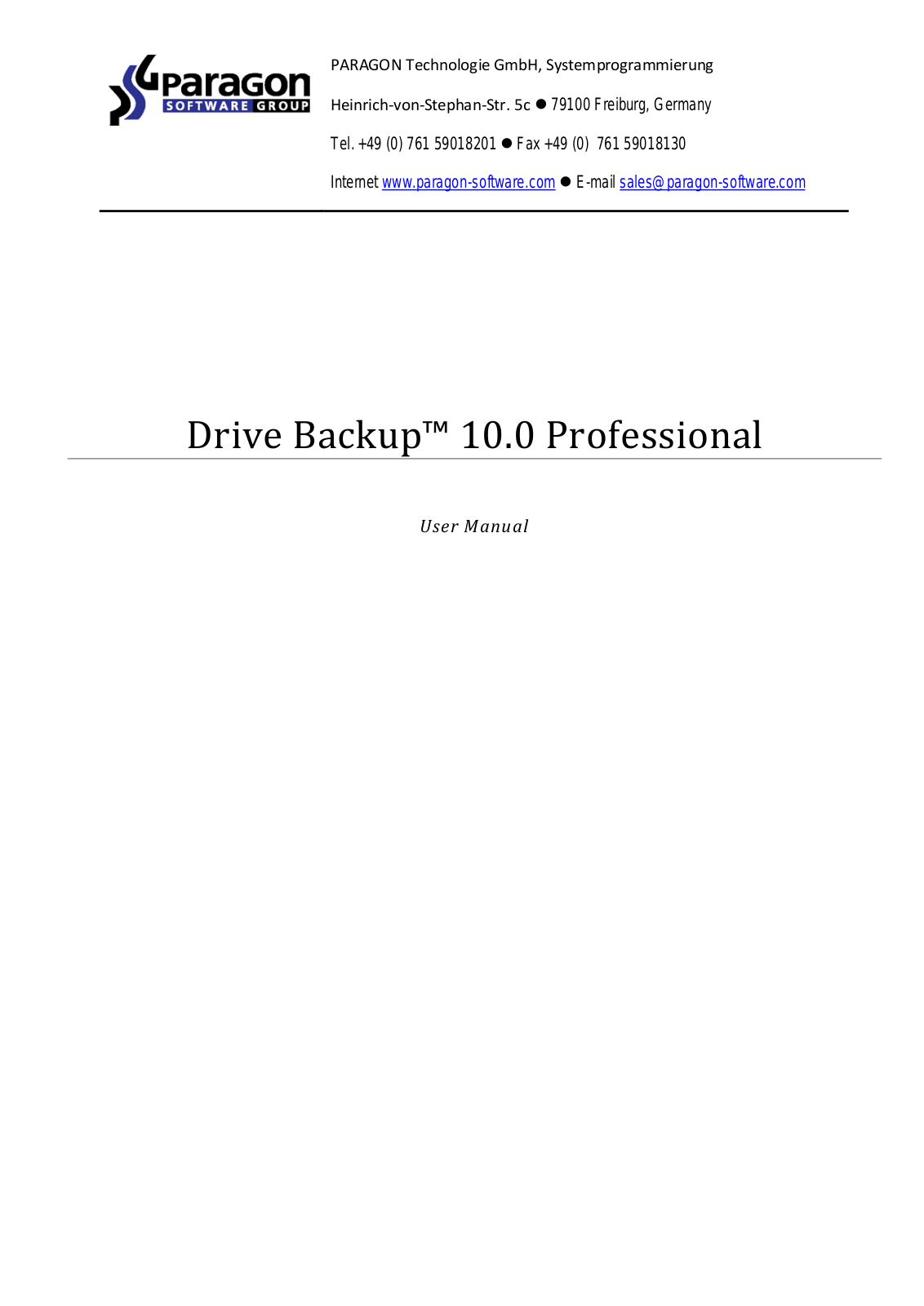 Paragon Drive Backup - 10.0 Professional Owner's Guide