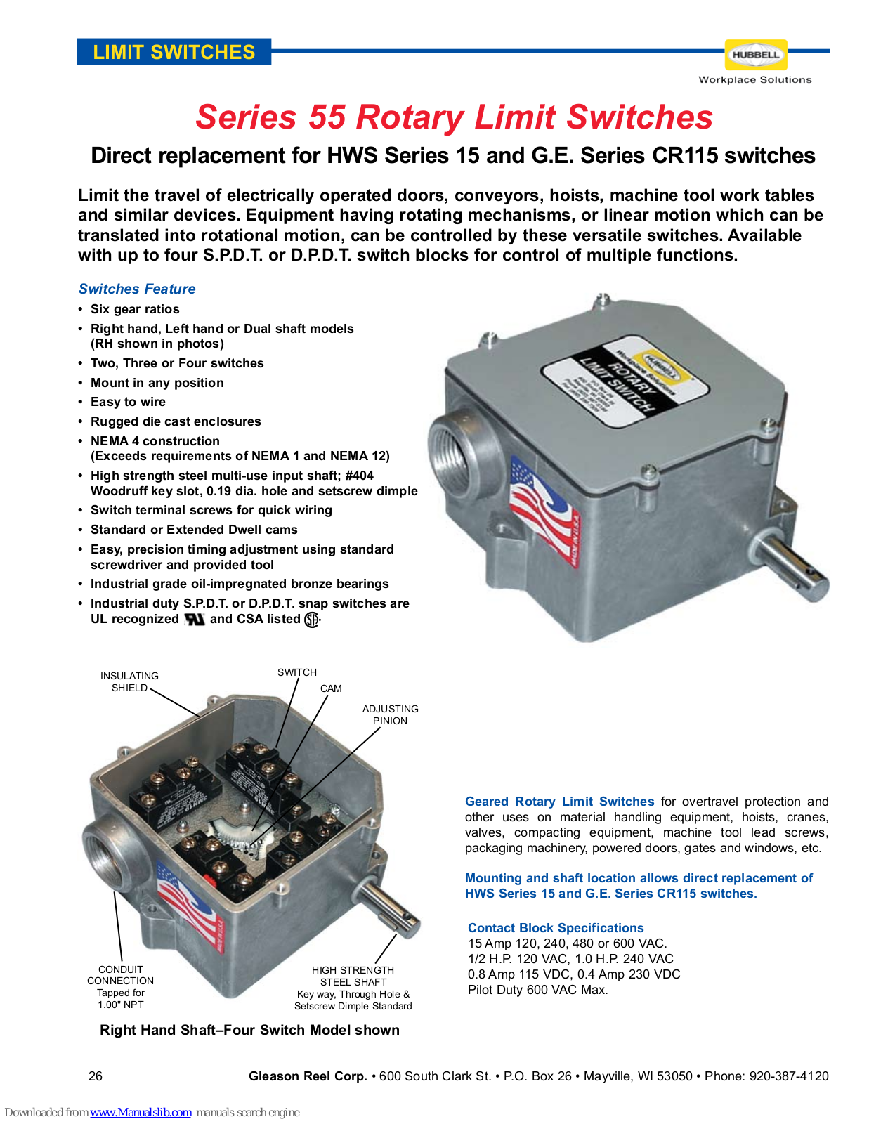 Hubbell 55-4E-2SP-WR-20, 55-4E-2SP-WR-40, 55-4E-3SP-WR-20, 55-4E-4SP-WR-20, 55-4E-3SP-WR-40 Specification Sheet