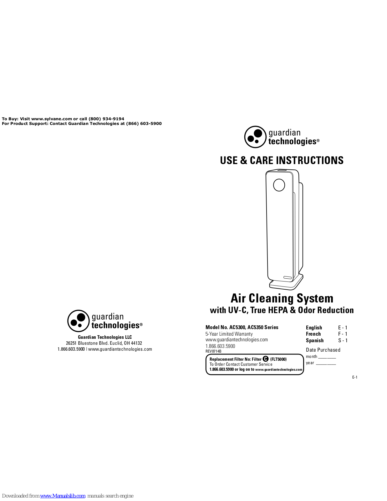 Guardian AC5300 Series, AC5350 Series Use & Care Instructions Manual