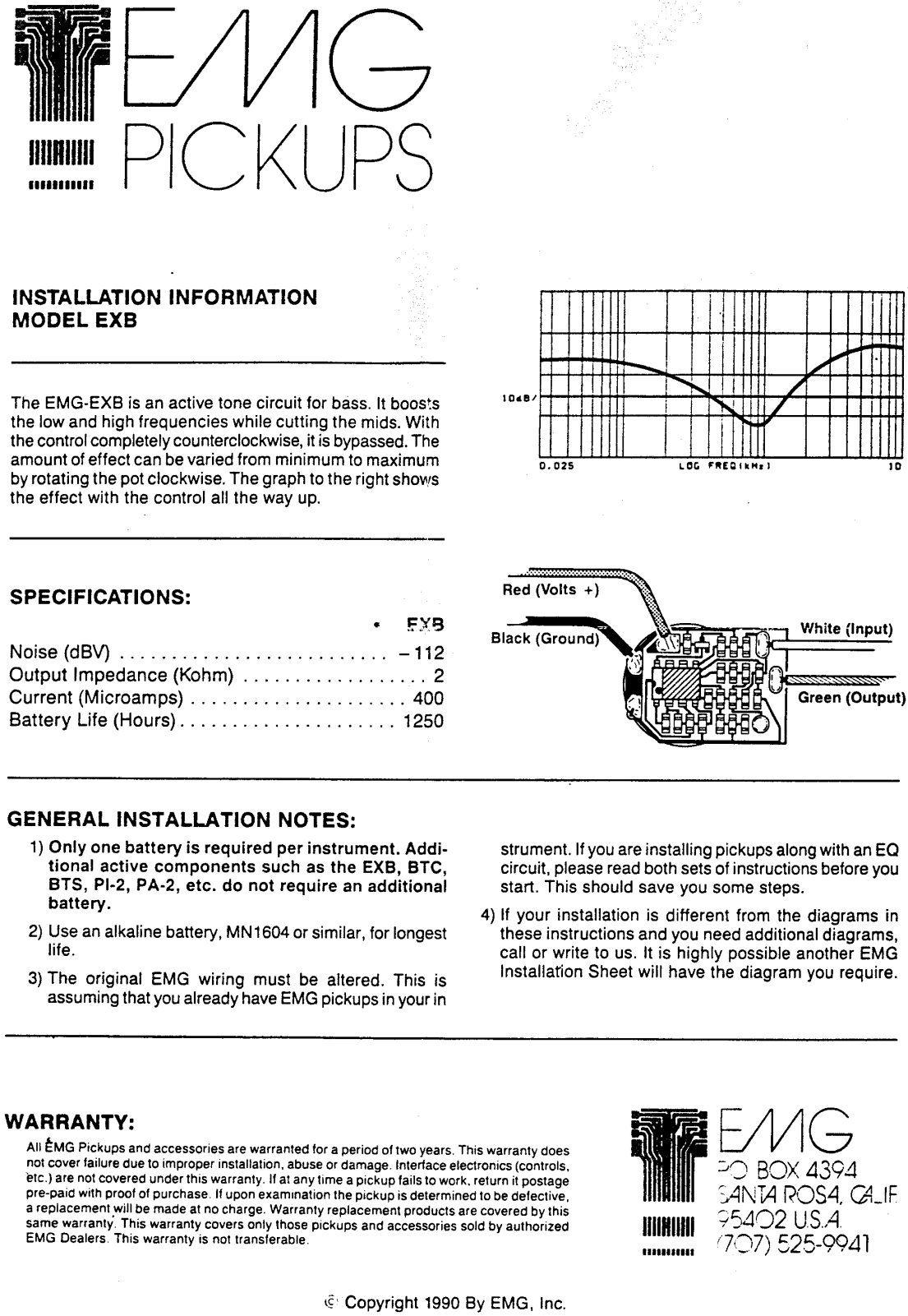 Emg Pickups EXB User Manual