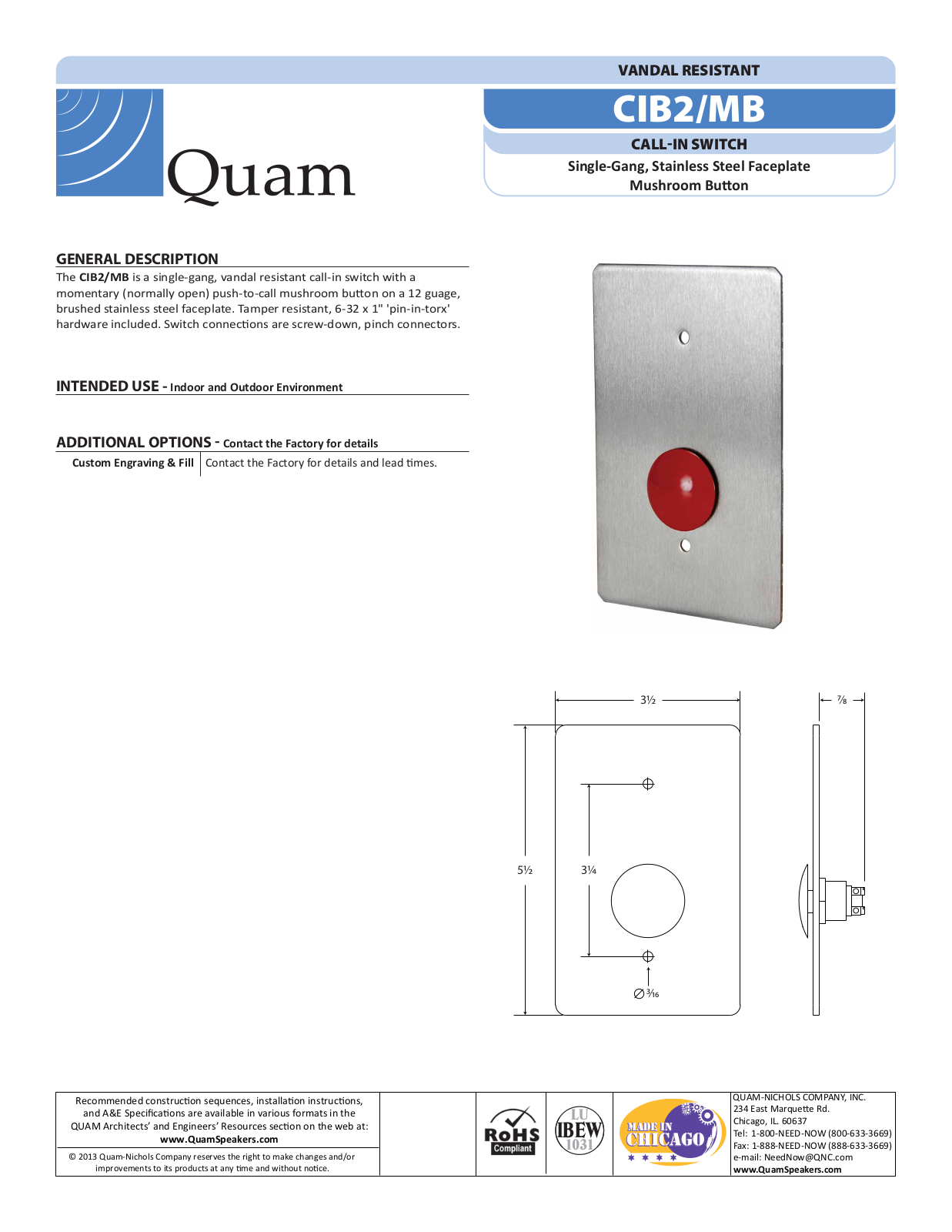 Quam CIB2/MB Specifications