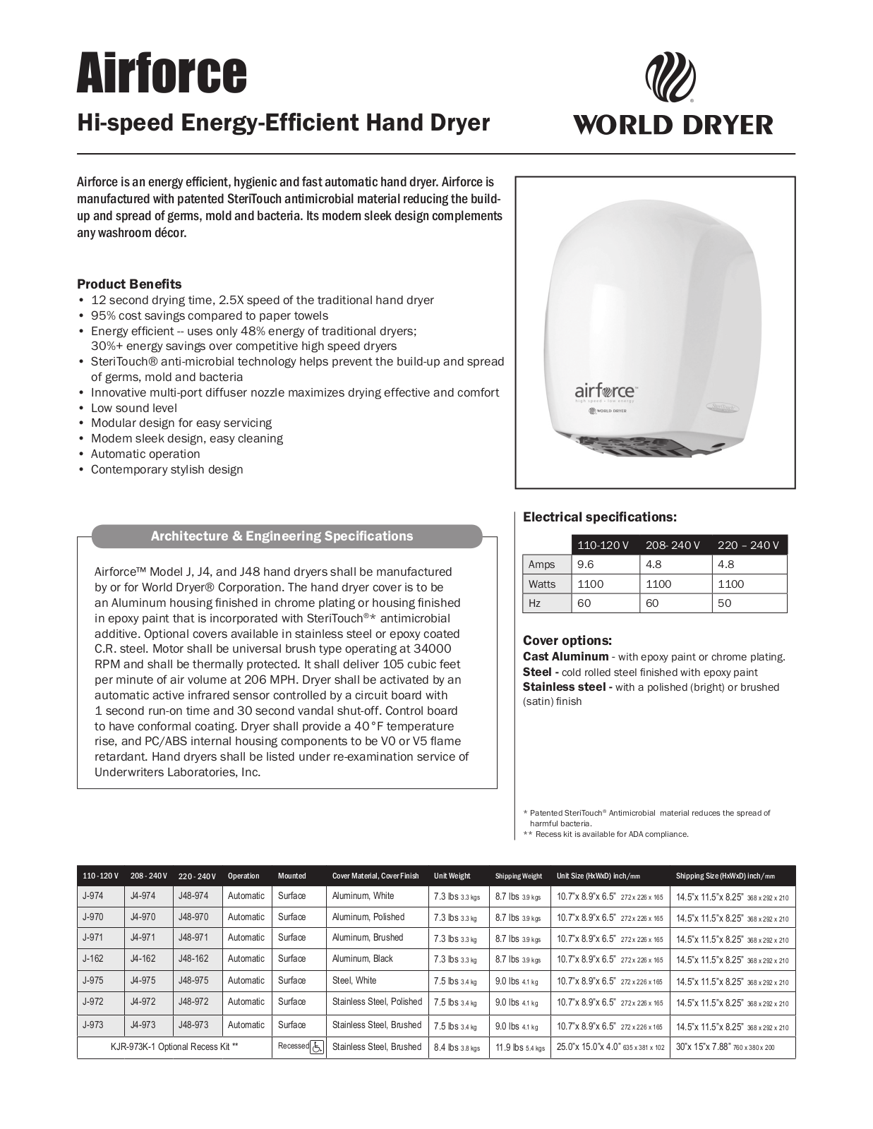 World Dryer J-970 User Manual