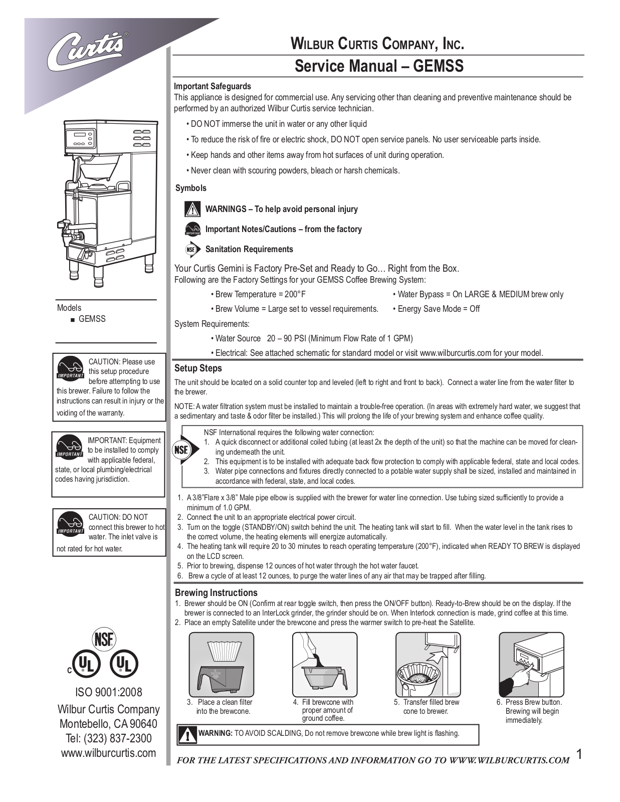 Wilbur Curtis GEM-5 Service Manual