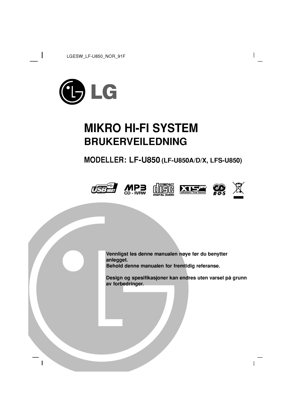 Lg LF-U850 User Manual