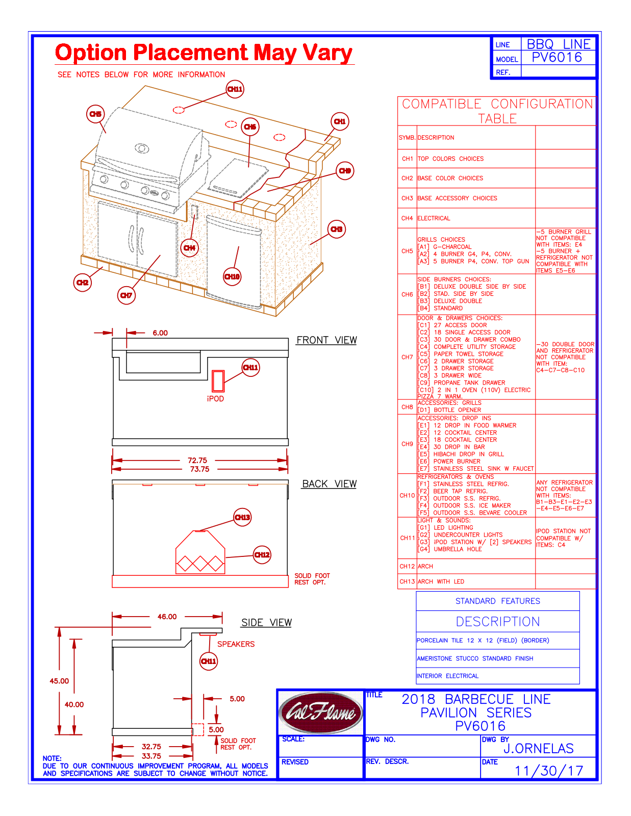 Cal Flame PV6016 Specifications