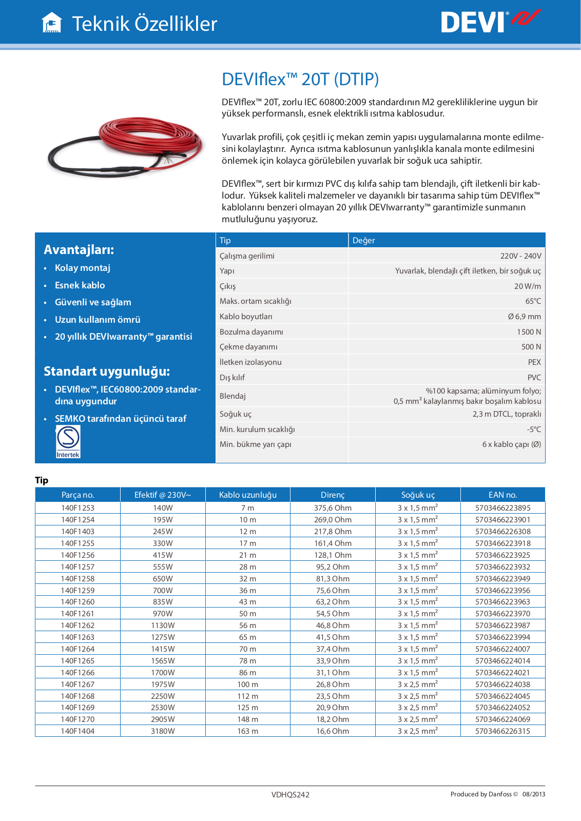 Danfoss DEVIflex 20T Data sheet