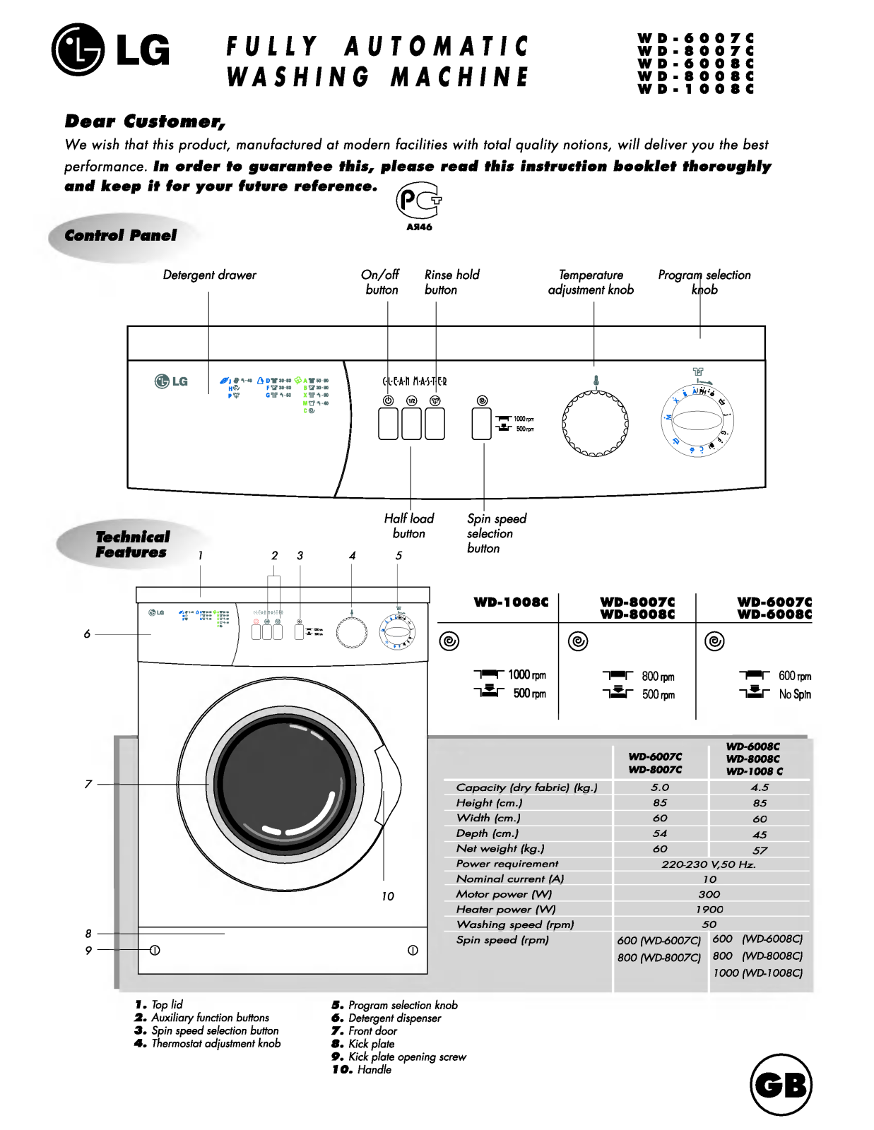 LG WD-6007C User guide