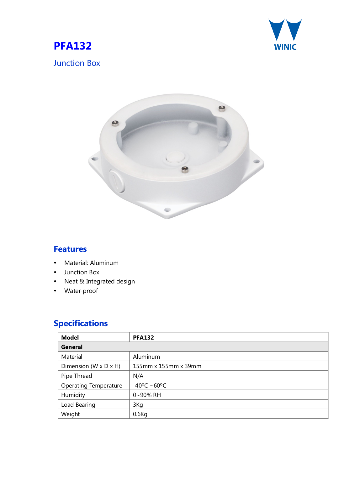 Cantek CT-W-PFA132 Specsheet