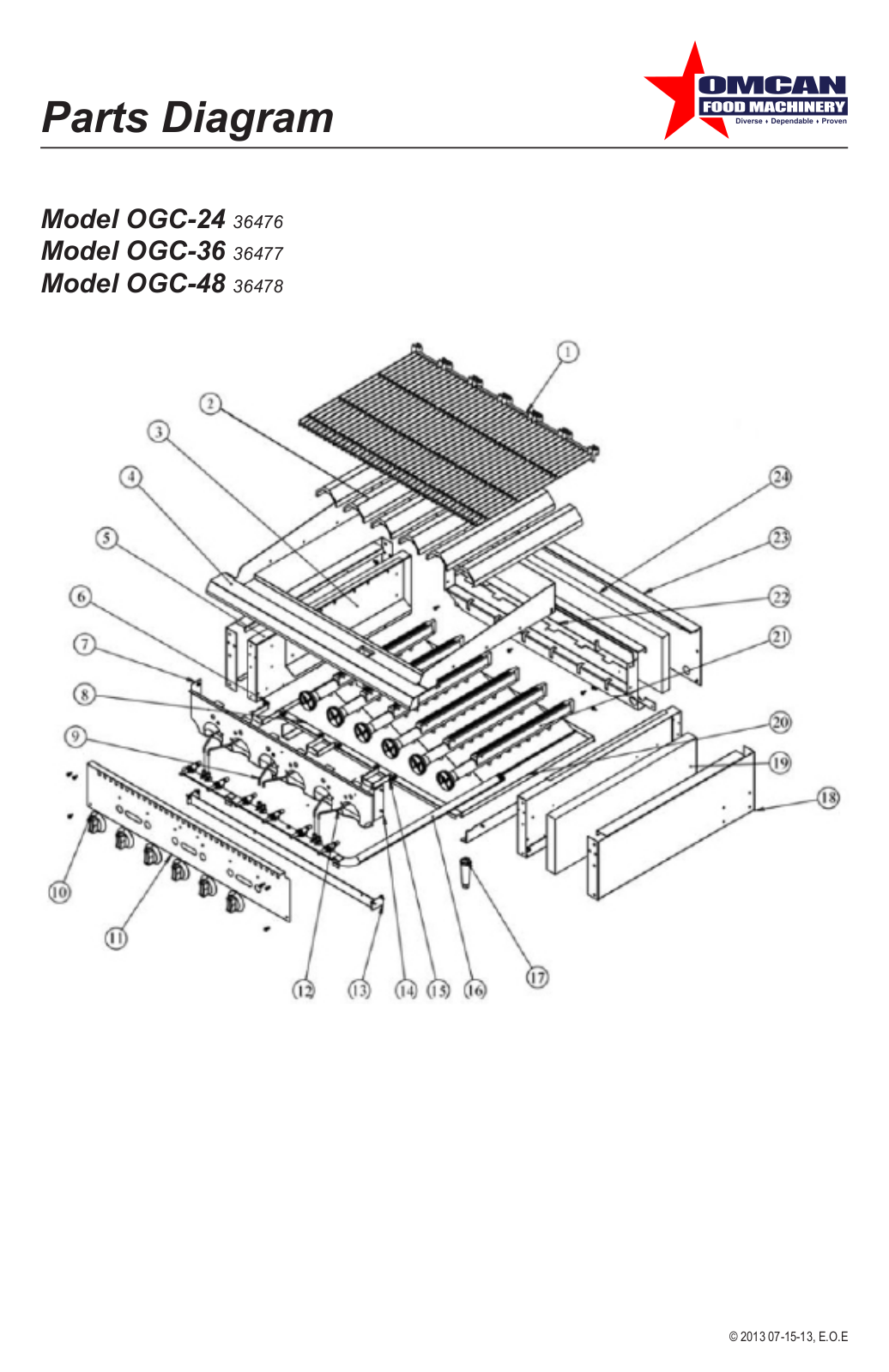 Omcan Food Machinery OGC-36 Parts List