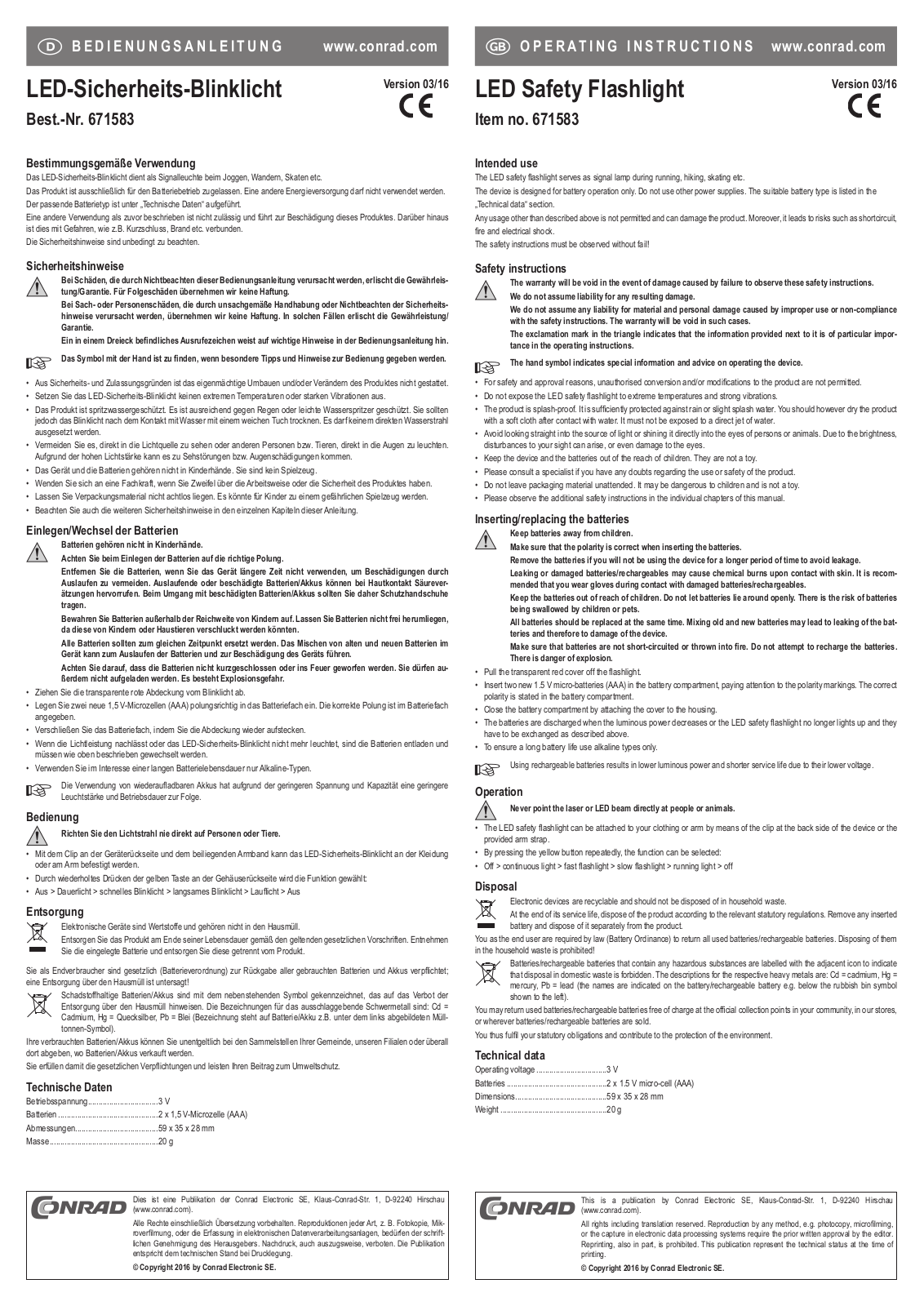 Conrad 671583 Operating Instructions