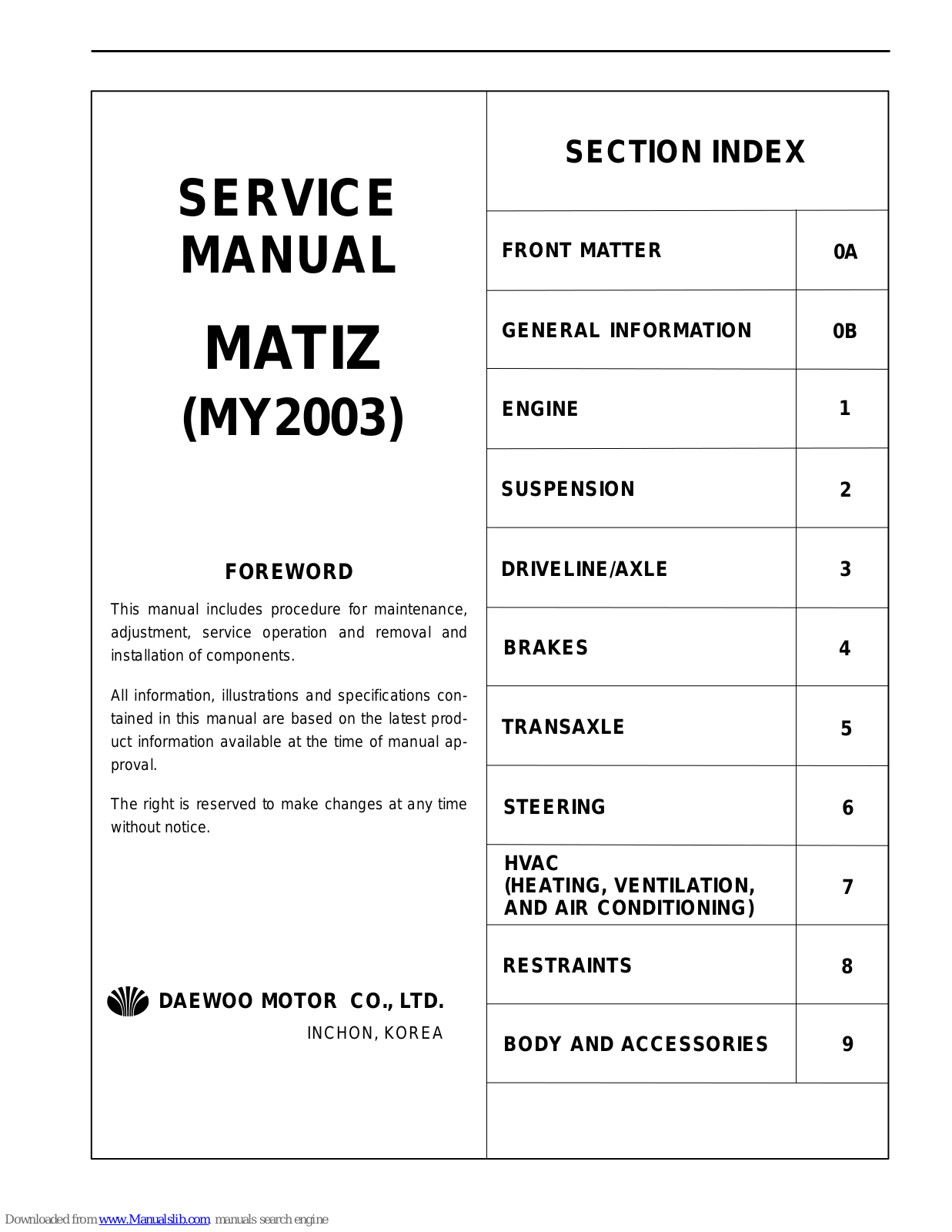 Daewoo MY2003 Service Manual