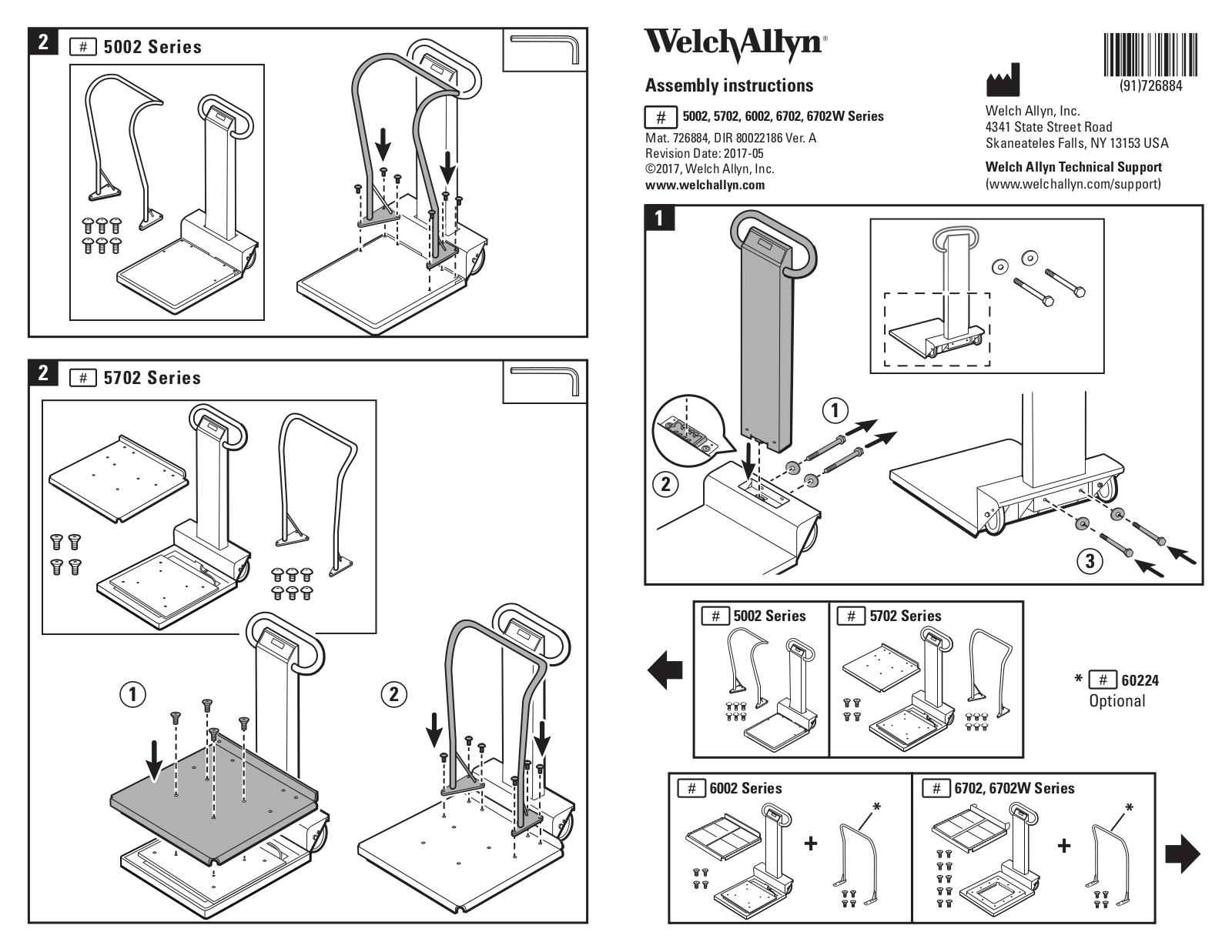 Welch Allyn 5002 Series, 6002 Series, 5702 Series, 6702 Series, 6702W Series Assembly Instructions Manual