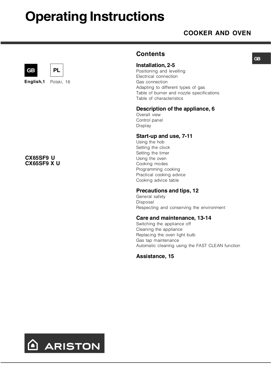 Hotpoint CX65SF9 X U User Manual