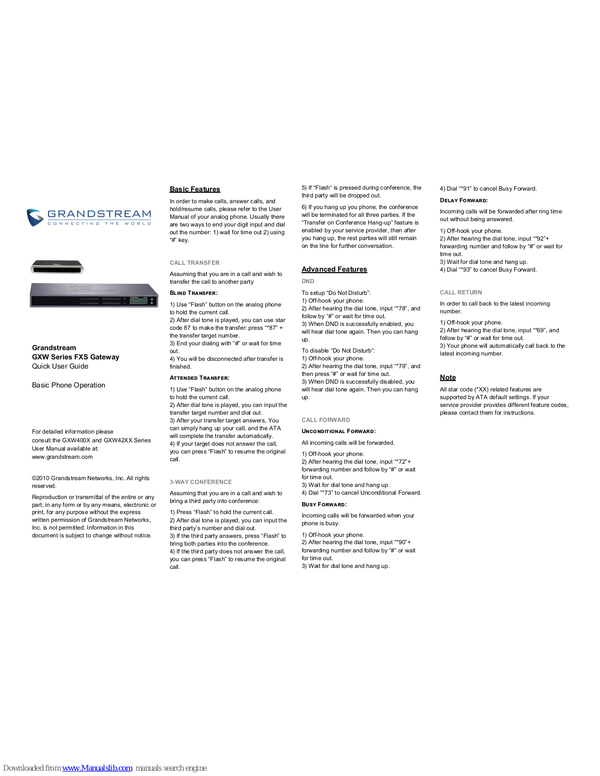 Grandstream Networks GXW Series Quick User Manual