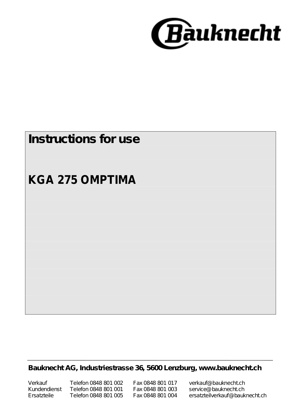 Bauknecht KGA 275 OMPTIMA User Manual