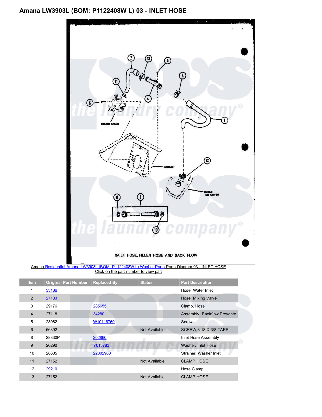 Amana LW3903L Parts Diagram