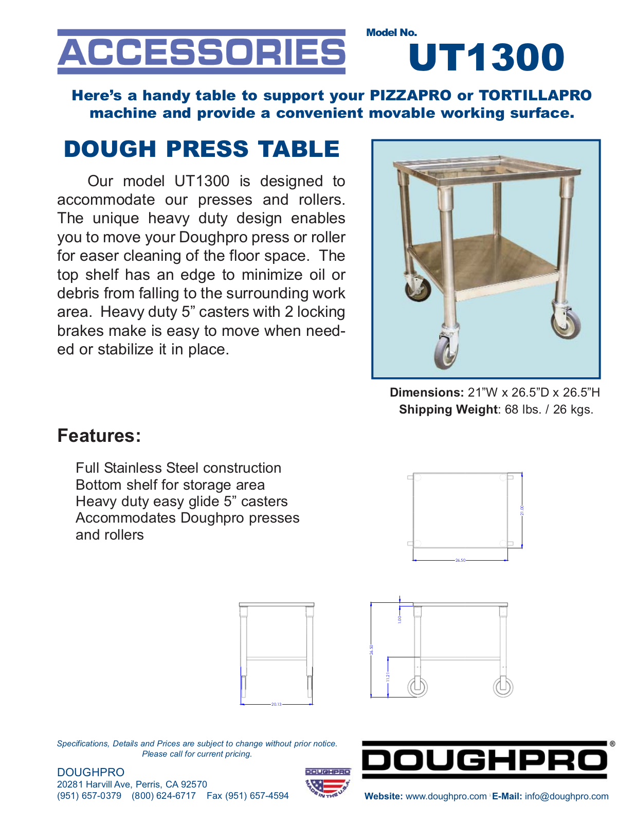 Doughpro UT-1300 Specifications