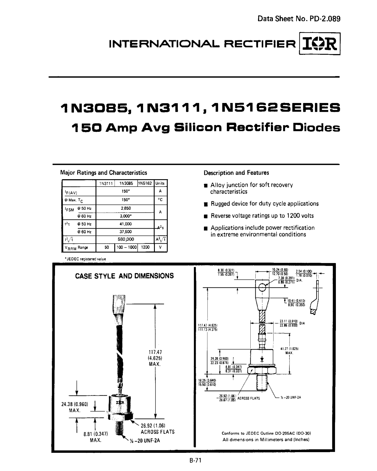 Vishay 1N3111 Series, 1N3085 Series, 1N5162 Series Data Sheet