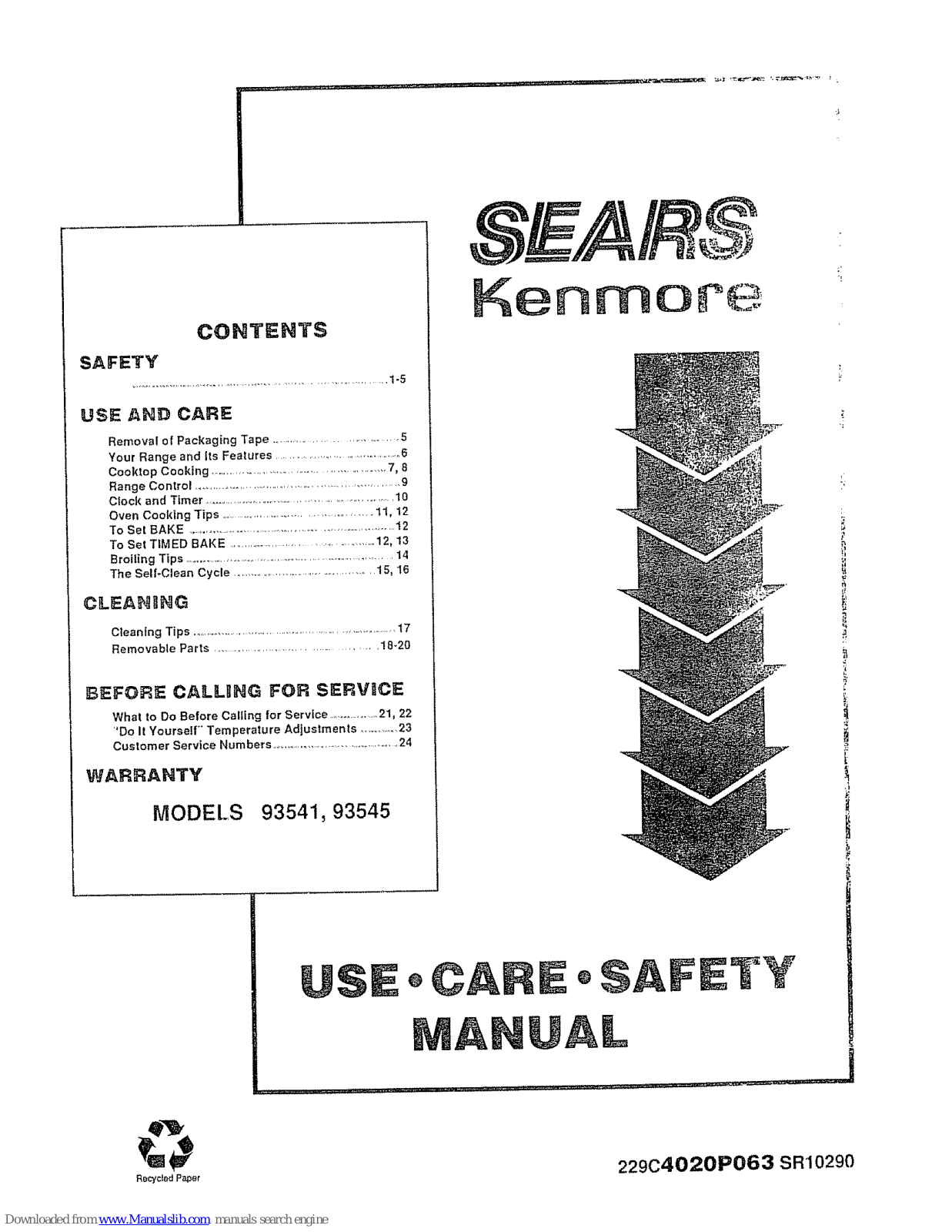 Kenmore 93541, 93545 Use, Care, Safety Manual - ManualMachine.com