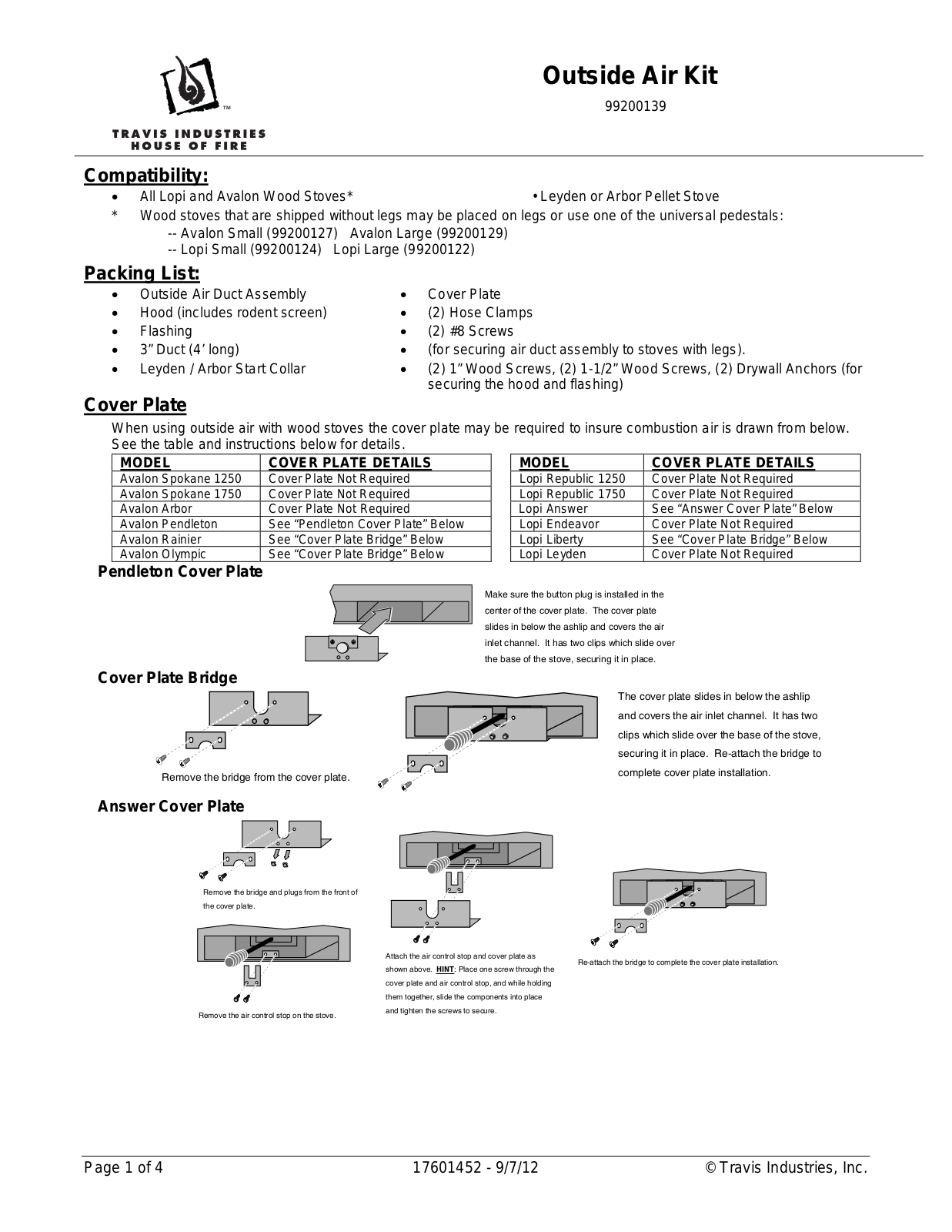 Avalon Firestyles Outside Air Kit User Manual